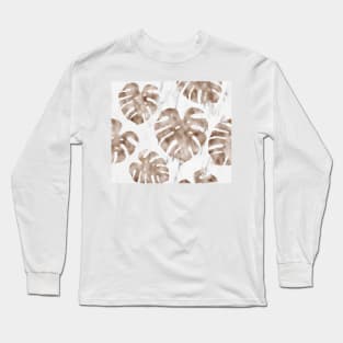 Rose gold monstera on white marble Long Sleeve T-Shirt